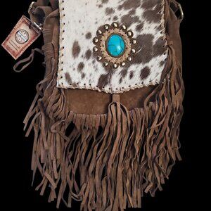 Genuine cowhide and tooled leather crossbody purse Messenger Bag.